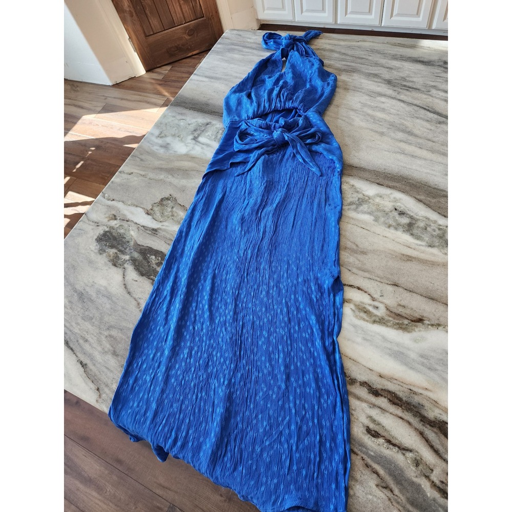 & Other Stories Blue Halter Cutout Maxi Dress Size 2 NWT Semi Formal Gameday